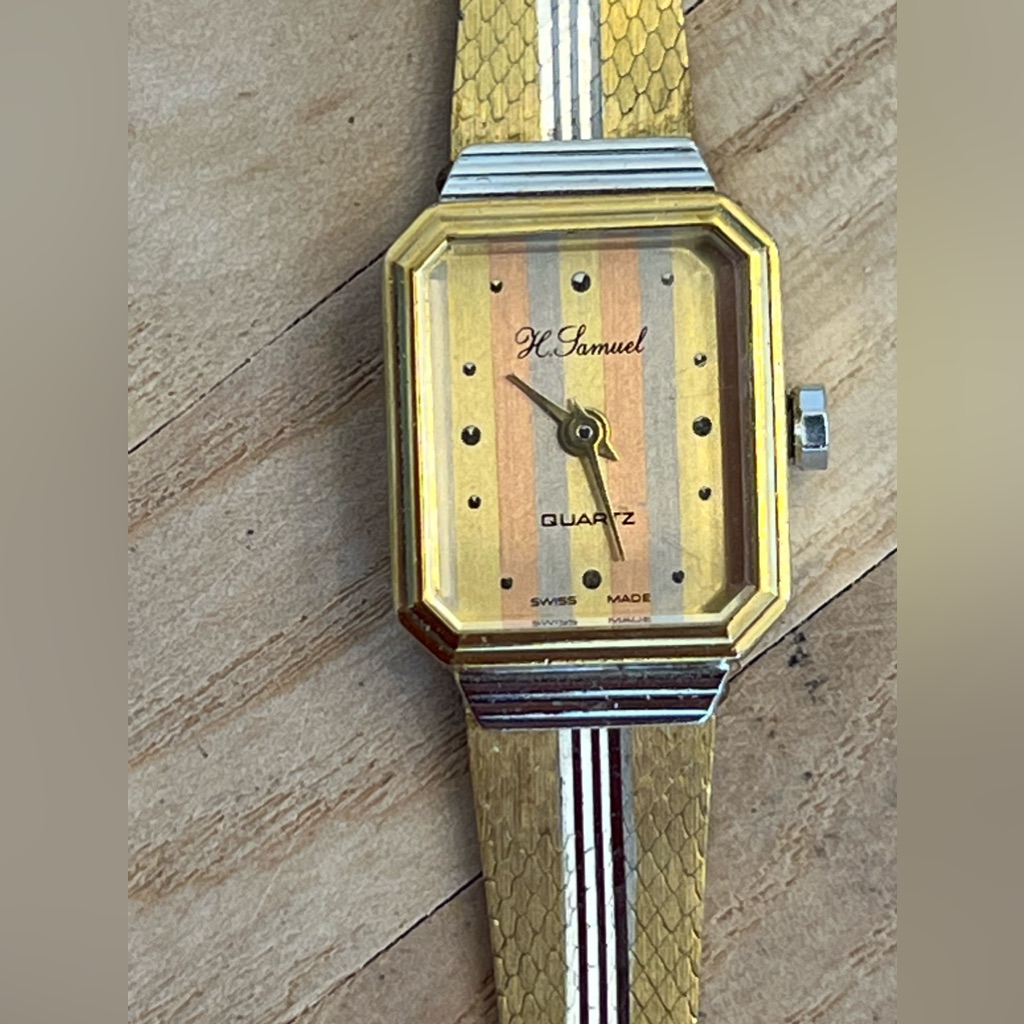 H. Samuel Ladies Watch Rare Vintage Multi-Color Rectangle Dial Two-Tone Bracelet
